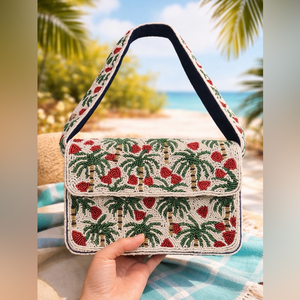 Beaded Palm Tree Patterned Handbag (NEW)